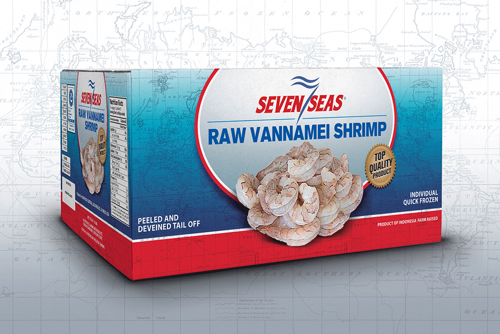 a box of shrimp on a map