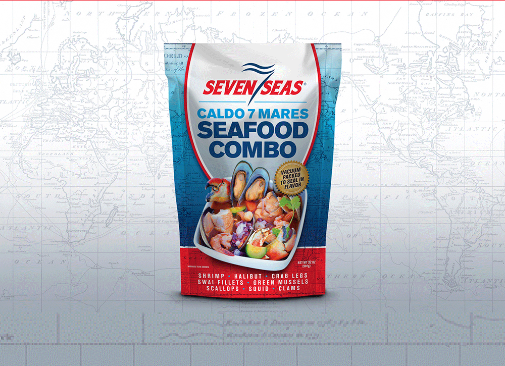 a bag of seafood on a map